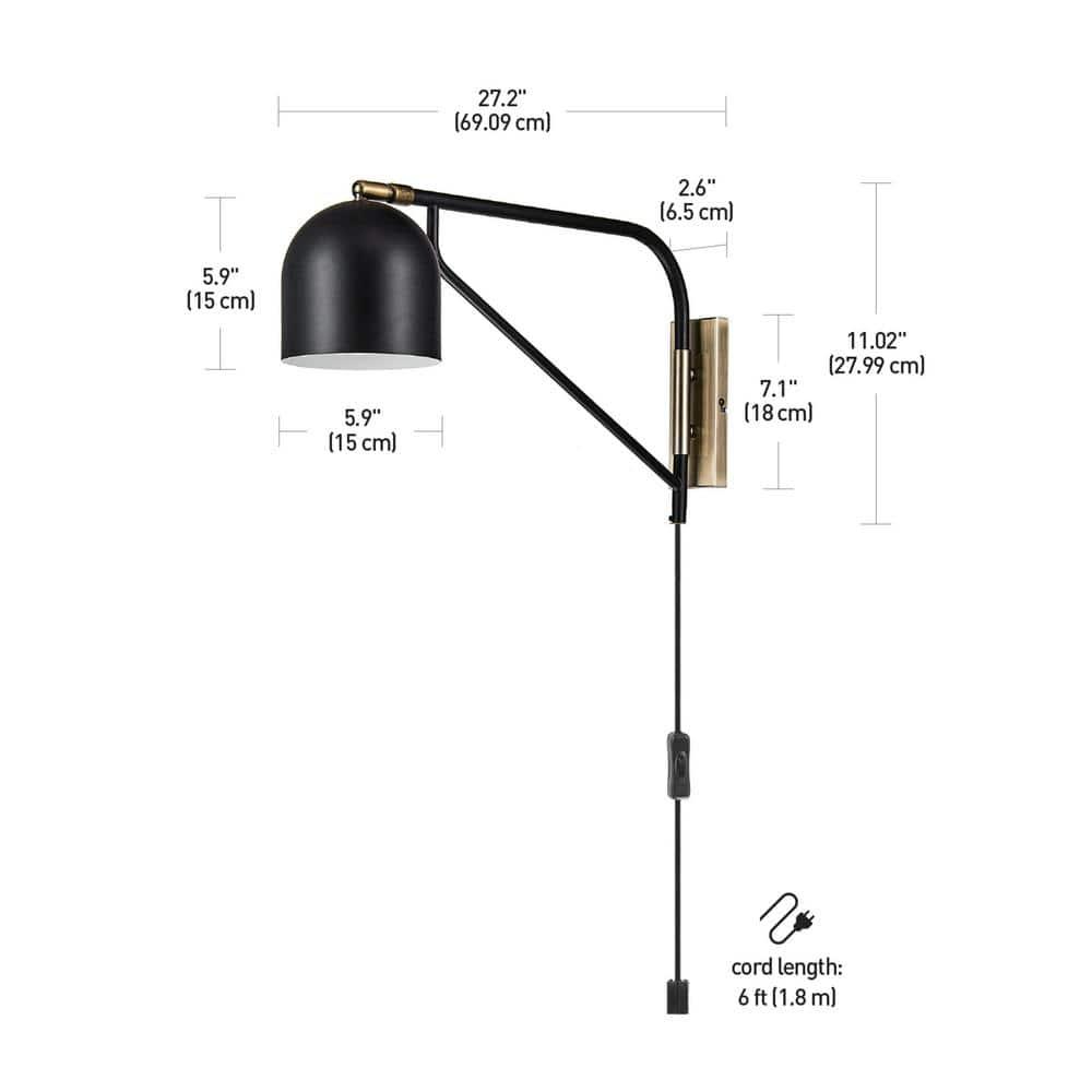 Mullin Plug-in Wall Sconce (Includes LED Light Bulb) Matte Black - Globe Electric: Modern Metal Sconce, ETL Listed, Inline Switch