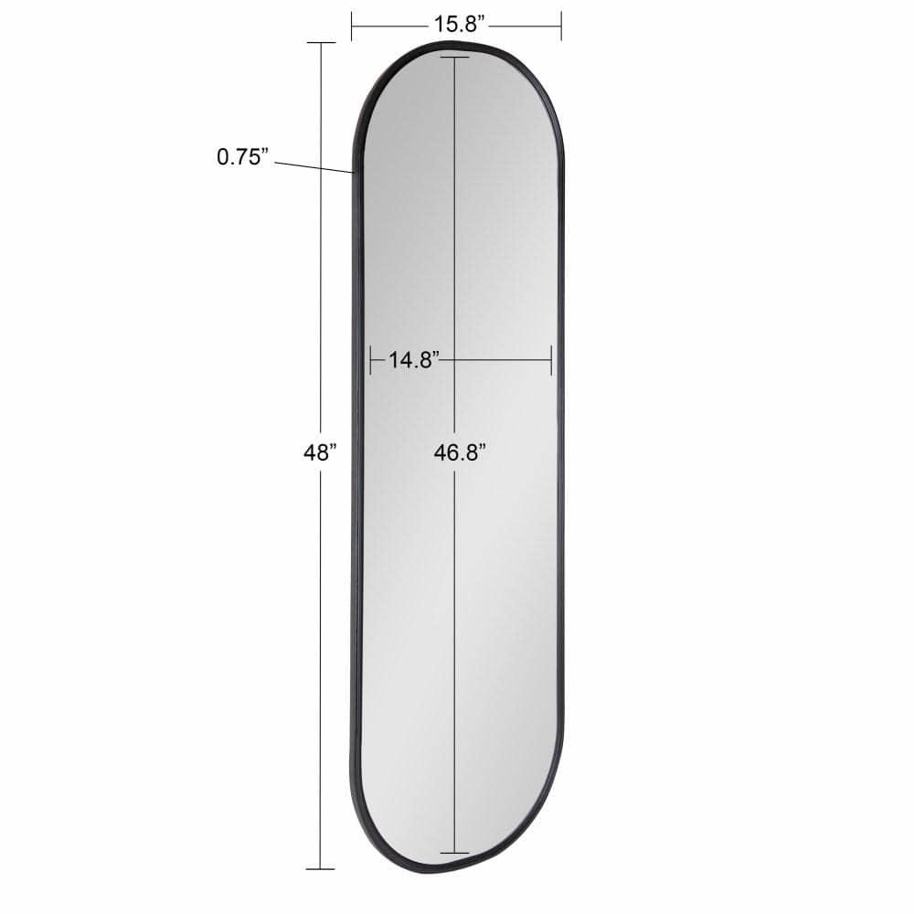 Kate and Laurel Caskill Modern Oval Mirror, 16" x 48", Black, Capsule-Shaped Accent Mirror for Entryway, Living Room, or Bathroom