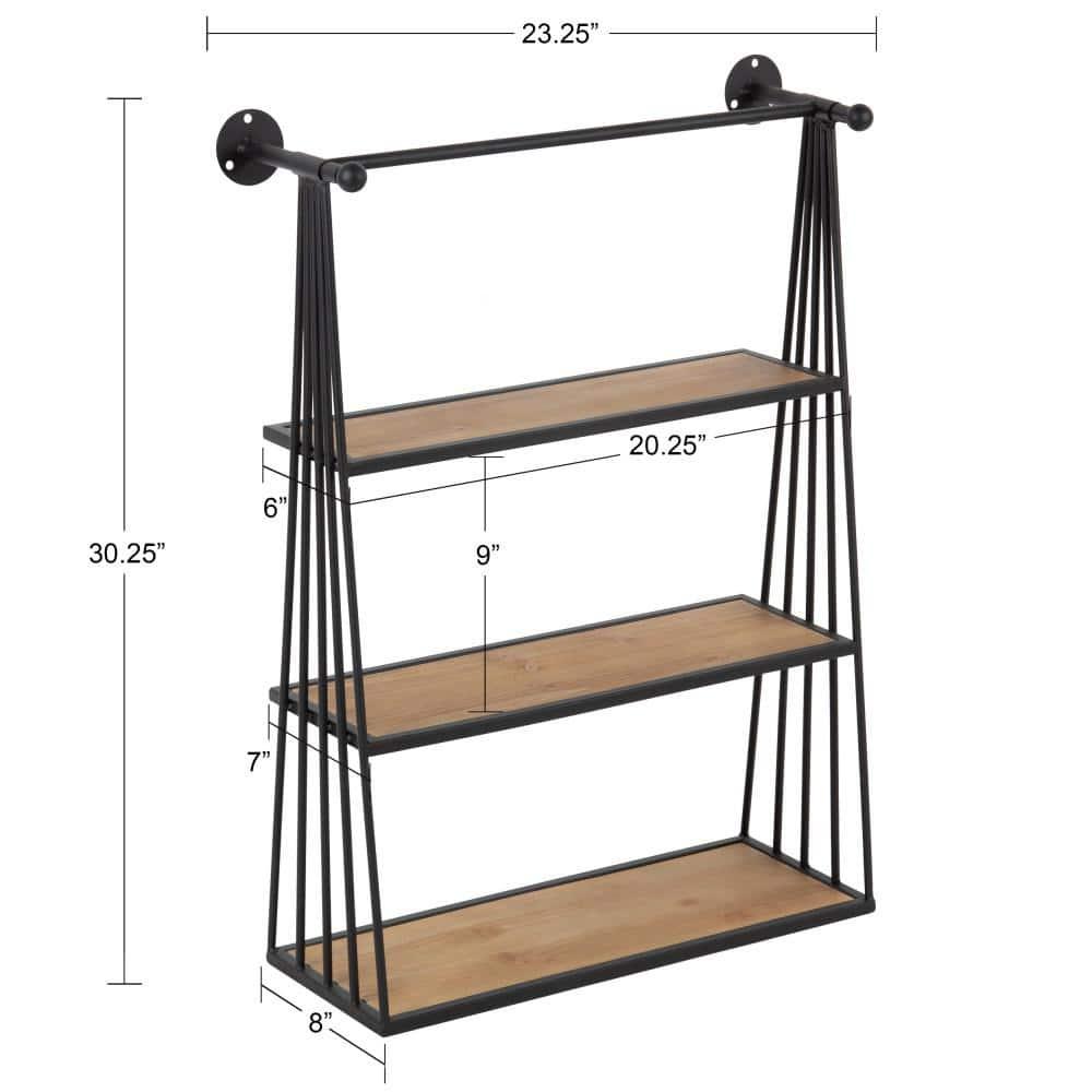 23" x 30" Nevin Wall Mounted Hanging Shelf Rustic Brown/Black - Kate and Laurel: Metal Frame, 3 Open Shelves