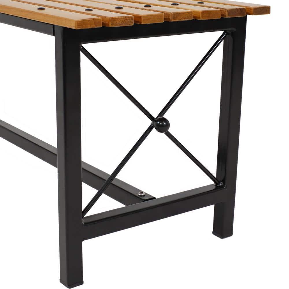 Sunnydaze European Chestnut Patio Dining Bench with Steel Frame - 17.75" H