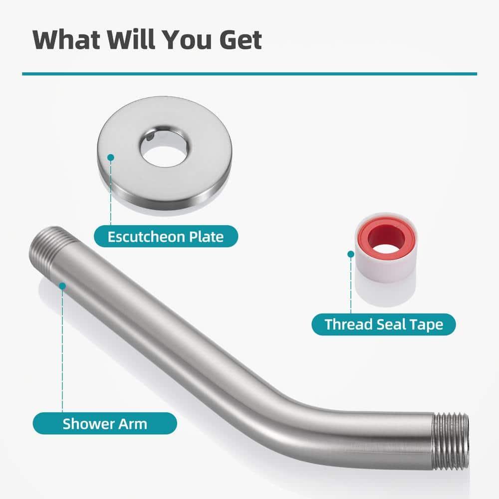 Brushed Nickel 6 Inch Stainless Steel Wall-Mounted Shower A-Rm And Flange Shower Head