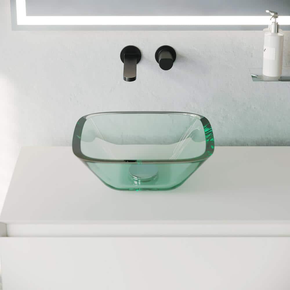 Square Glass Bathroom Vessel Sink with Drain Mini Bath Bowl