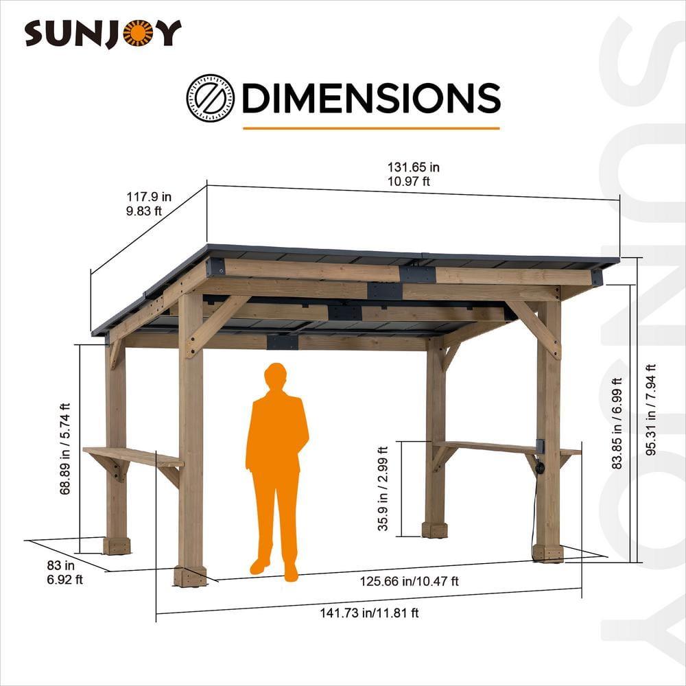 Sunjoy Sunjoy Wooden Grill Gazebo 10 ft. x 12 ft. Outdoor Cedar Frame BBQ Gazebo, Backyard Hot Tub Gazebo with Metal Hardtop Roof, Exclusive PowerPort and Bar Shelves