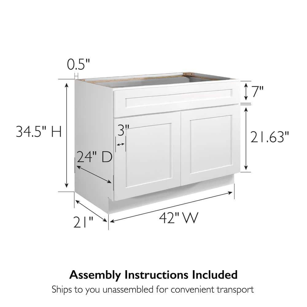 Design House Design House Brookings Unassembled Shaker Sink Base Kitchen Cabinet, White