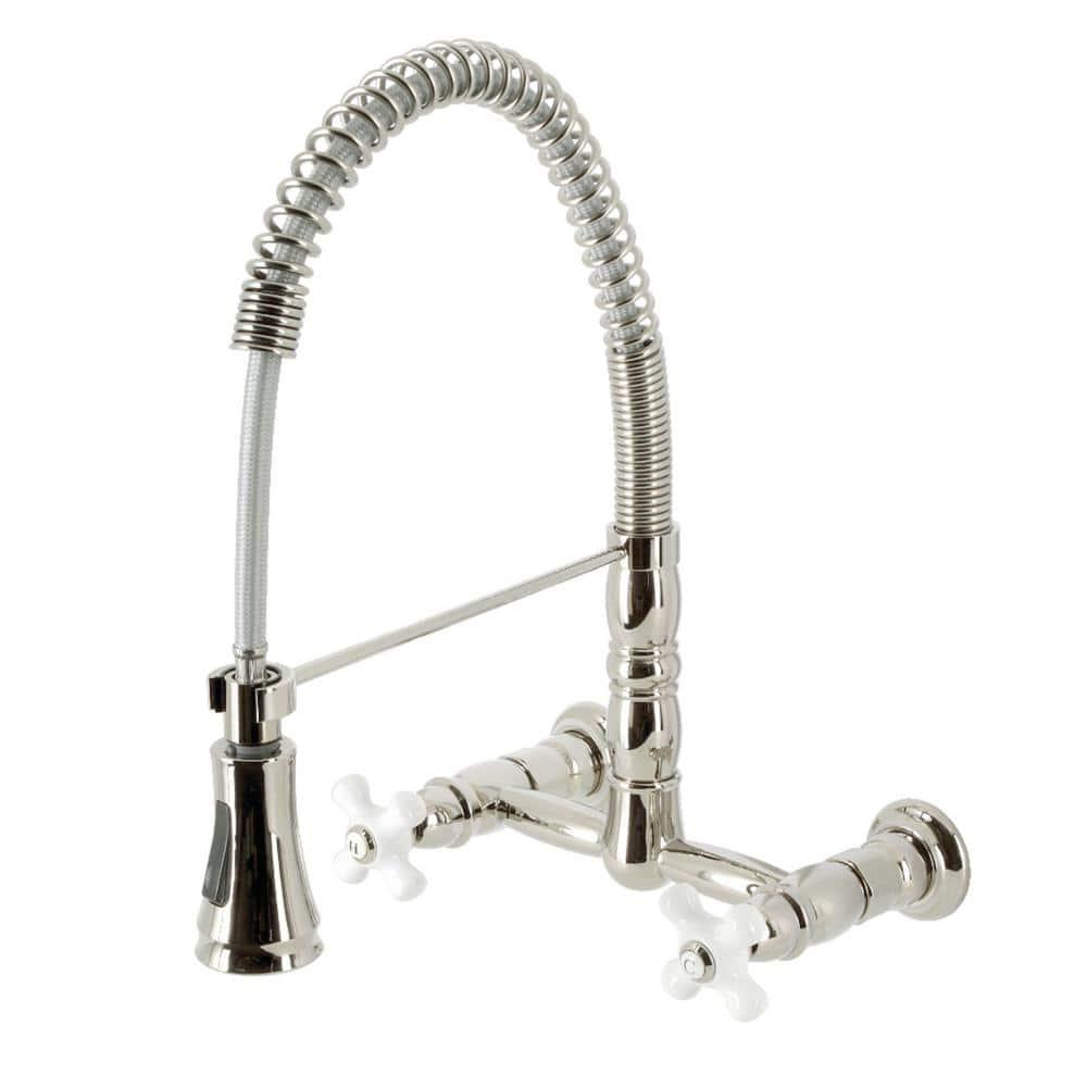 Kingston Brass Heritage Double-Handle 2-Hole Wall-Mount Pre-Rinse Bridge Kitchen Faucet & Reviews | Wayfair