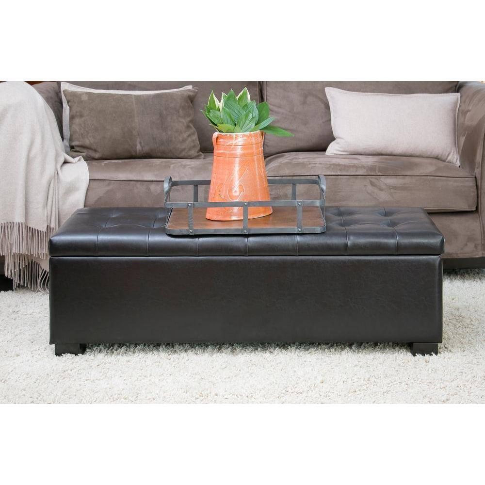 Roanoke Storage Ottoman Dark Brown - Baxton Studio: Upholstered Bench, Wood Frame, Spot Clean