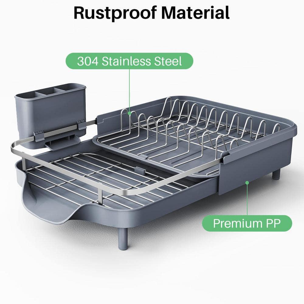Anadea Dish Drying Rack, Expandable Dish Rack For Kitchen Counter, Stainless Steel Dish Drainer With Drainboard Set And Utensil Holder