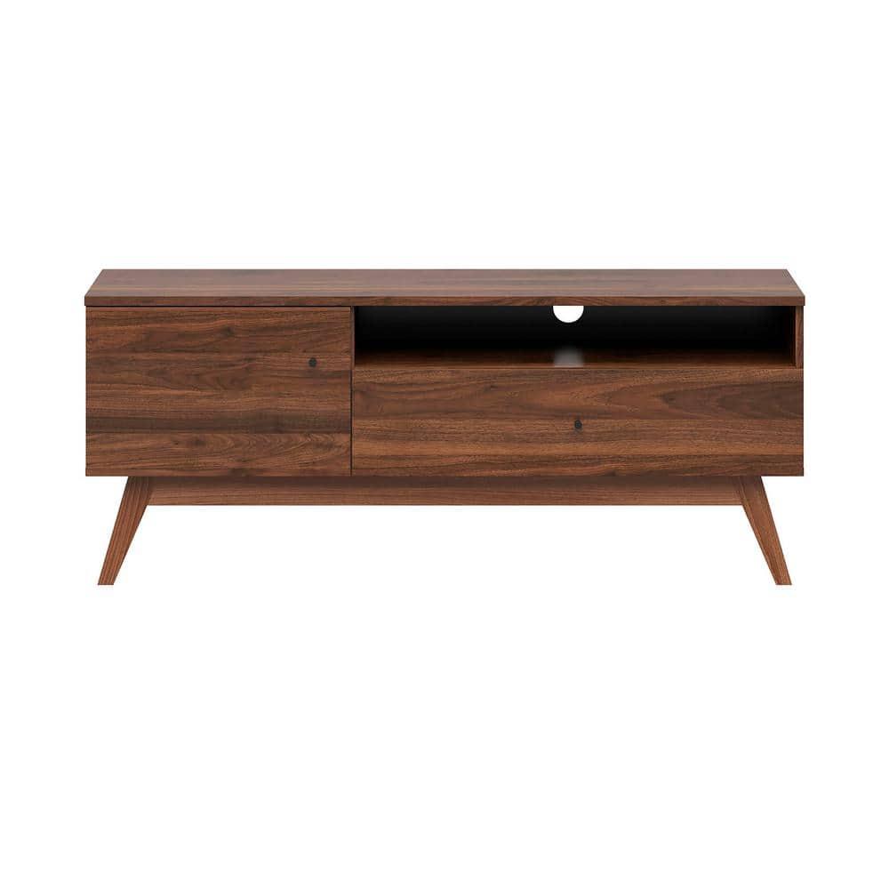 Lifestyle Solutions Westley Mid-Century TV Stand for TVs up to 55" Maximum, Walnut Brown Finish Wood