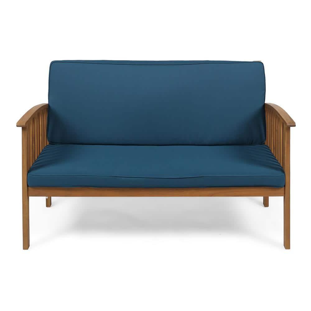 GDF Studio Oliver Outdoor Acacia Wood Loveseat, Brown and Dark Teal