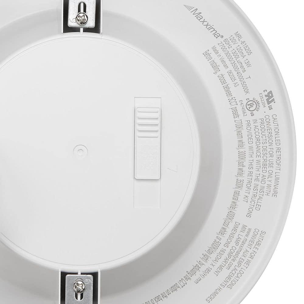 Maxxima 12 Pack 5 in. & 6 in. 5 CCT Retrofit Recessed LED Downlight - 1300 Lumens, E-26 Quick Connect, Dimmable, Color Selectable 2700K-5000K (2700K/3000K/3500K/4000K/5000K), Ideal for Contractors