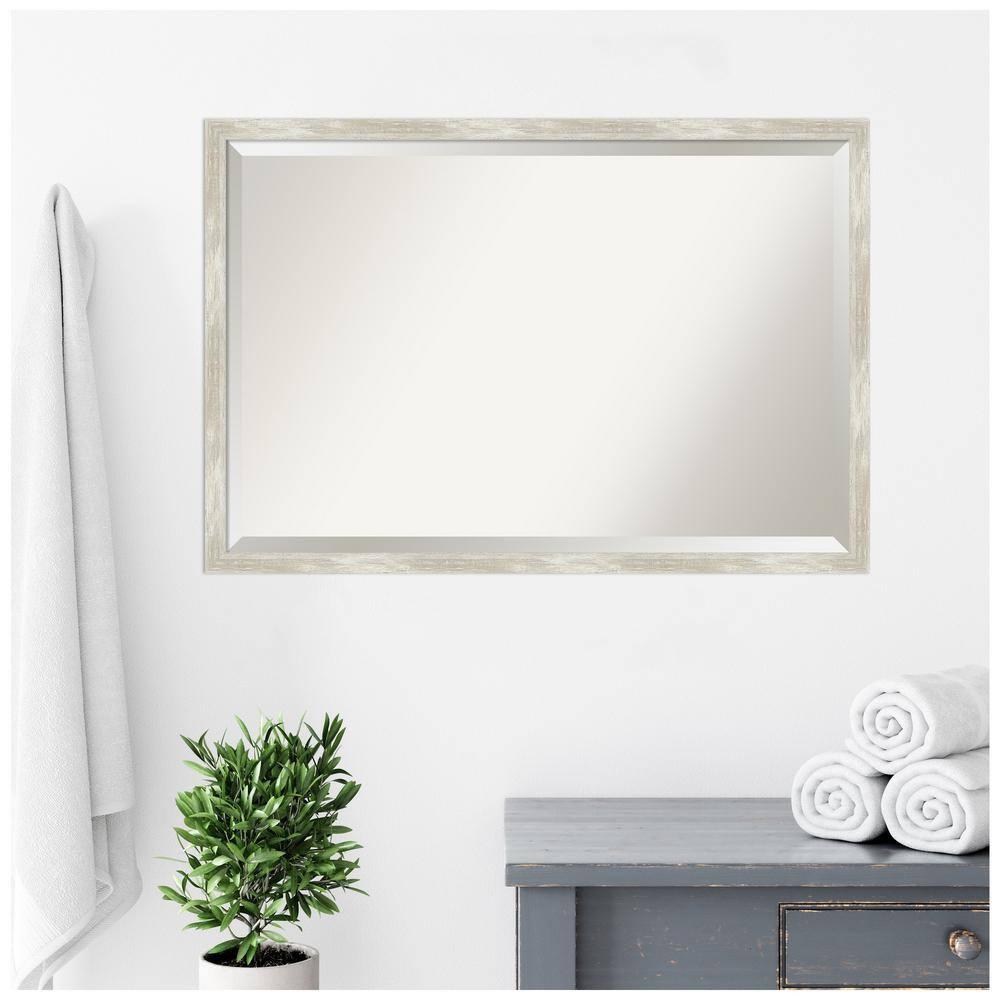 38"x26" Crackled Narrow Framed Bathroom Vanity Wall Mirror Metallic - Amanti Art: Beveled, Wall Mount, Modern Design
