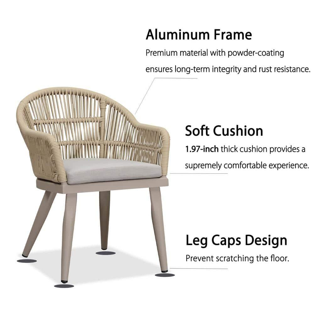 Champagne Aluminum 7-Piece Outdoor Dining Set with Beige Cushions