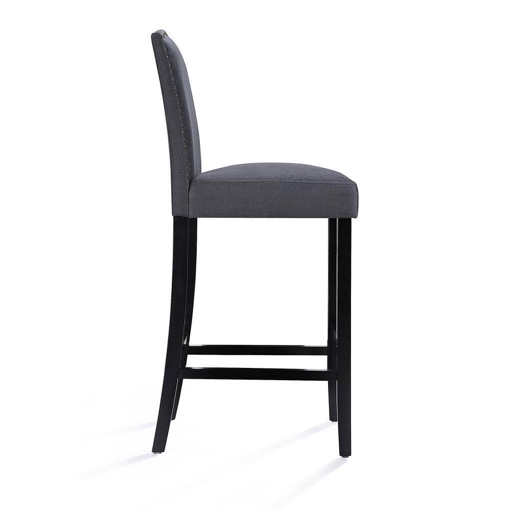 Noble House Merritt Fabric Upholstered Barstool with Nailhead Trim, Set of 2, Dark Charcoal and Walnut