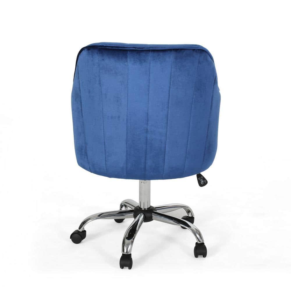 Noble House Lylah Glam Velvet Home Office Chair with Swivel Base, Navy Blue and Silver Finish