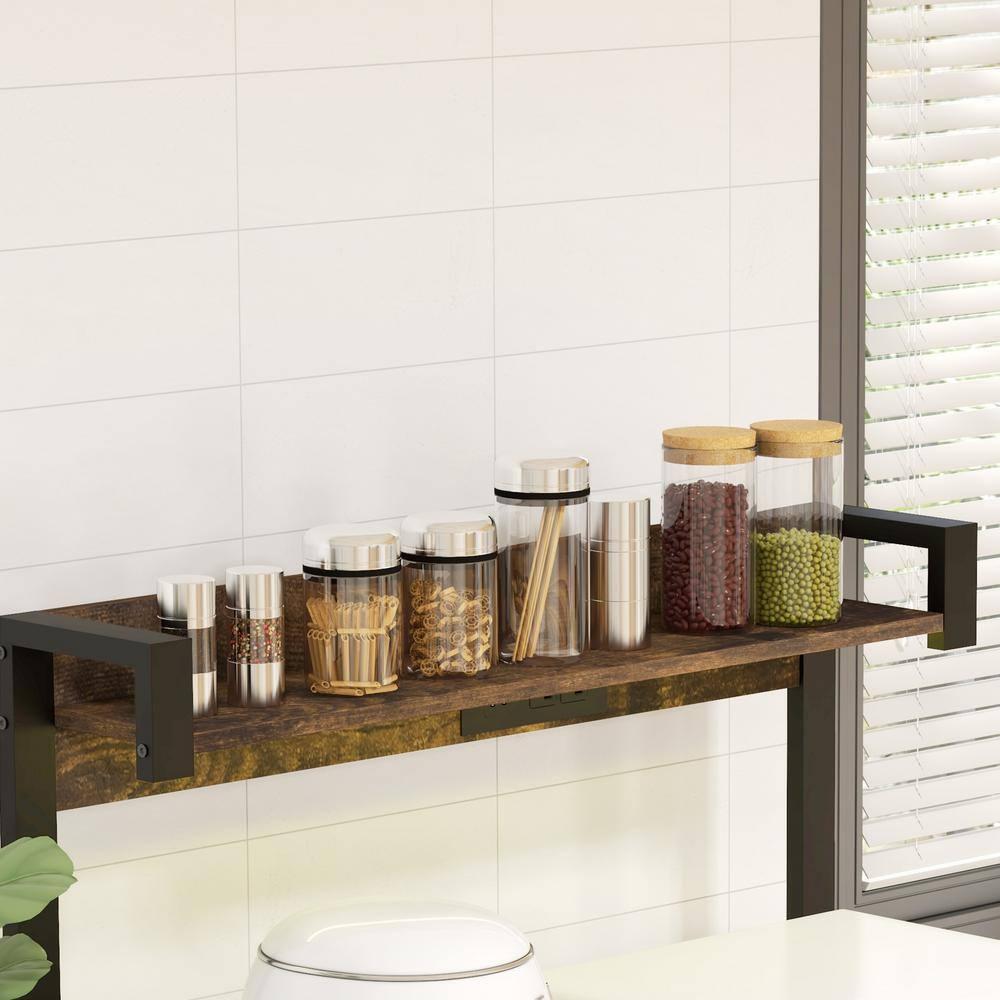 HOMCOM Industrial Kitchen Bakers Rack with Charging Station, RGB Lights, Glass Holders and Open Shelves, Rustic Brown