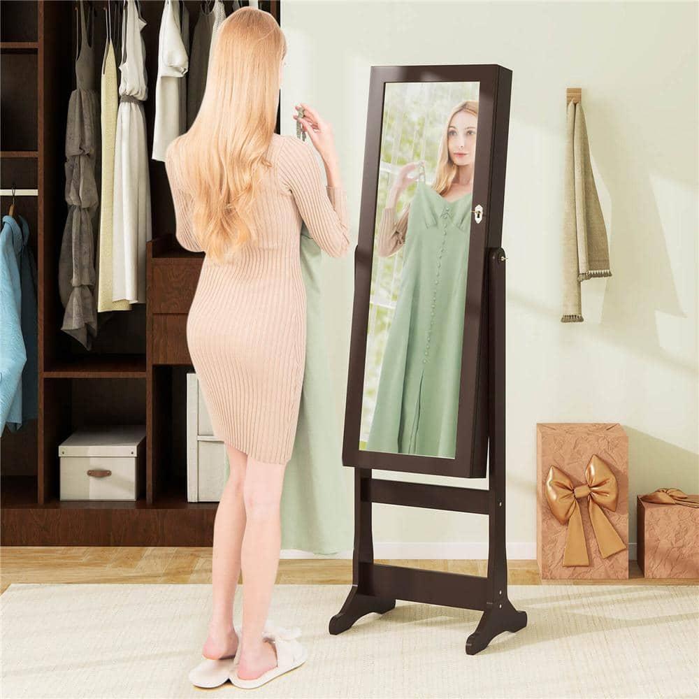 Costway Jewelry Mirrored Cabinet Armoire Organizer Storage Box with Stand Christmas Gift Coffee