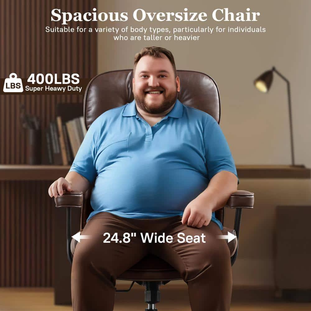 Kro PU Fabric Swivel Ergonomic Office Task Chair in Dark Brown with Recliner High Back Lumbar Support Adjustable Arms