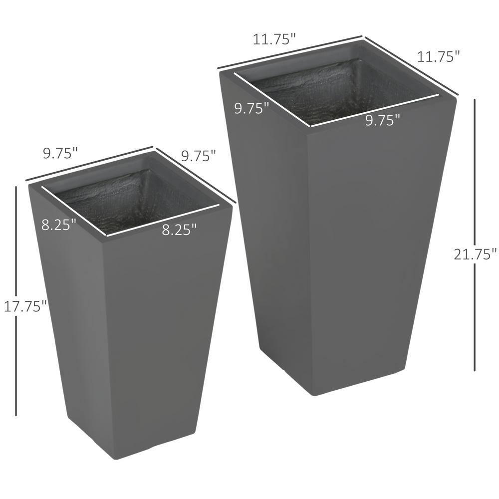 Outsunny 2-Pack MgO Flower Pots with Drainage Holes, Outdoor Planters, Durable & Stackable, for Entryway, Patio, Yard, Garden, Gray