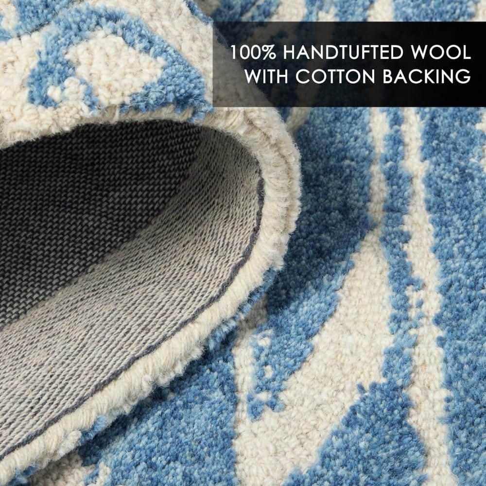 NICOLE MILLER NEW YORK Mod Damask Chambray Handcrafted Wool Area Rug Blue