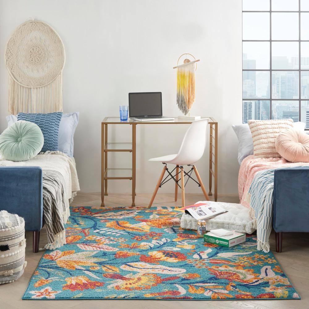 Nourison Allur Botanical Indoor Area Rug Turquoise Multicolor 5'3" x 7'3"