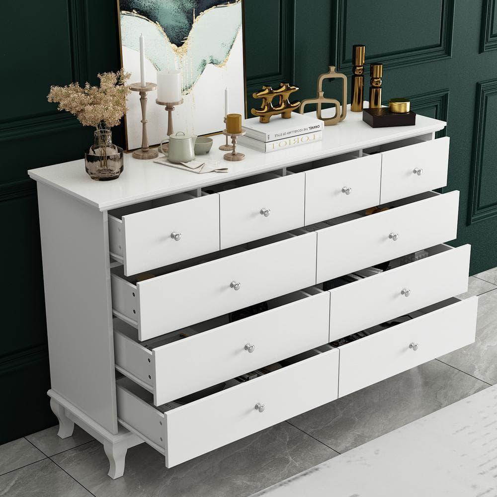 OXYLIFE Wooden 10 Drawer Dresser, White Chest of Drawers Storage Cabinet for Bedroom Closet Nursery