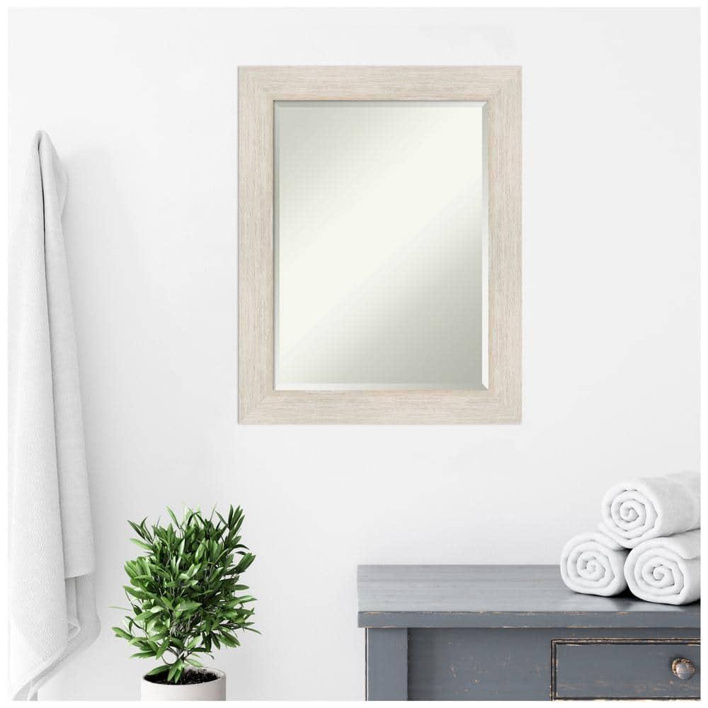Amanti Art Beveled Wood Bathroom Wall Mirror - Hardwood Whitewash Frame - Hardwood White Wash Outer Size: 23 x 29 in