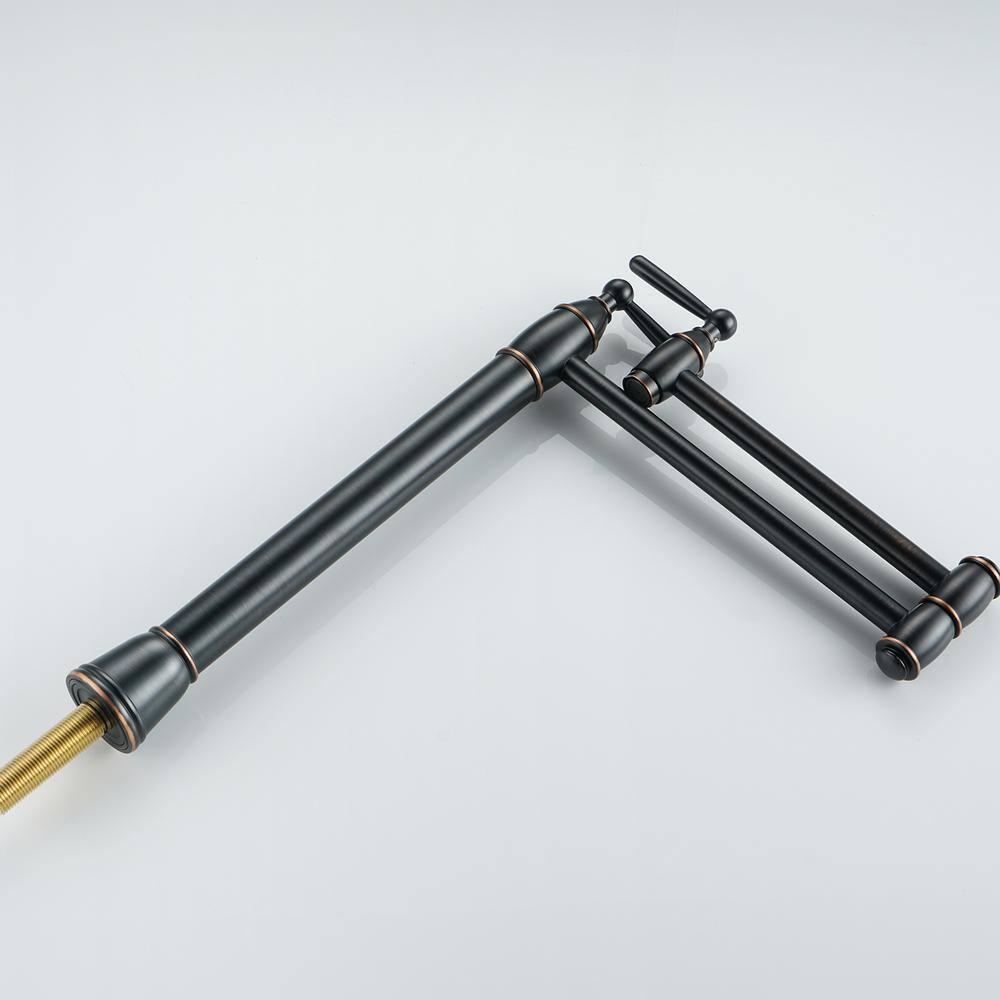 Pot Filler Deck Mount, WOWOW Pot Filler Faucet Oil Rubbed Bronze Kitchen Folding Countertop Faucet 2 Handle with Stretchable Double Joint Swing Arms Brass Stove Faucet