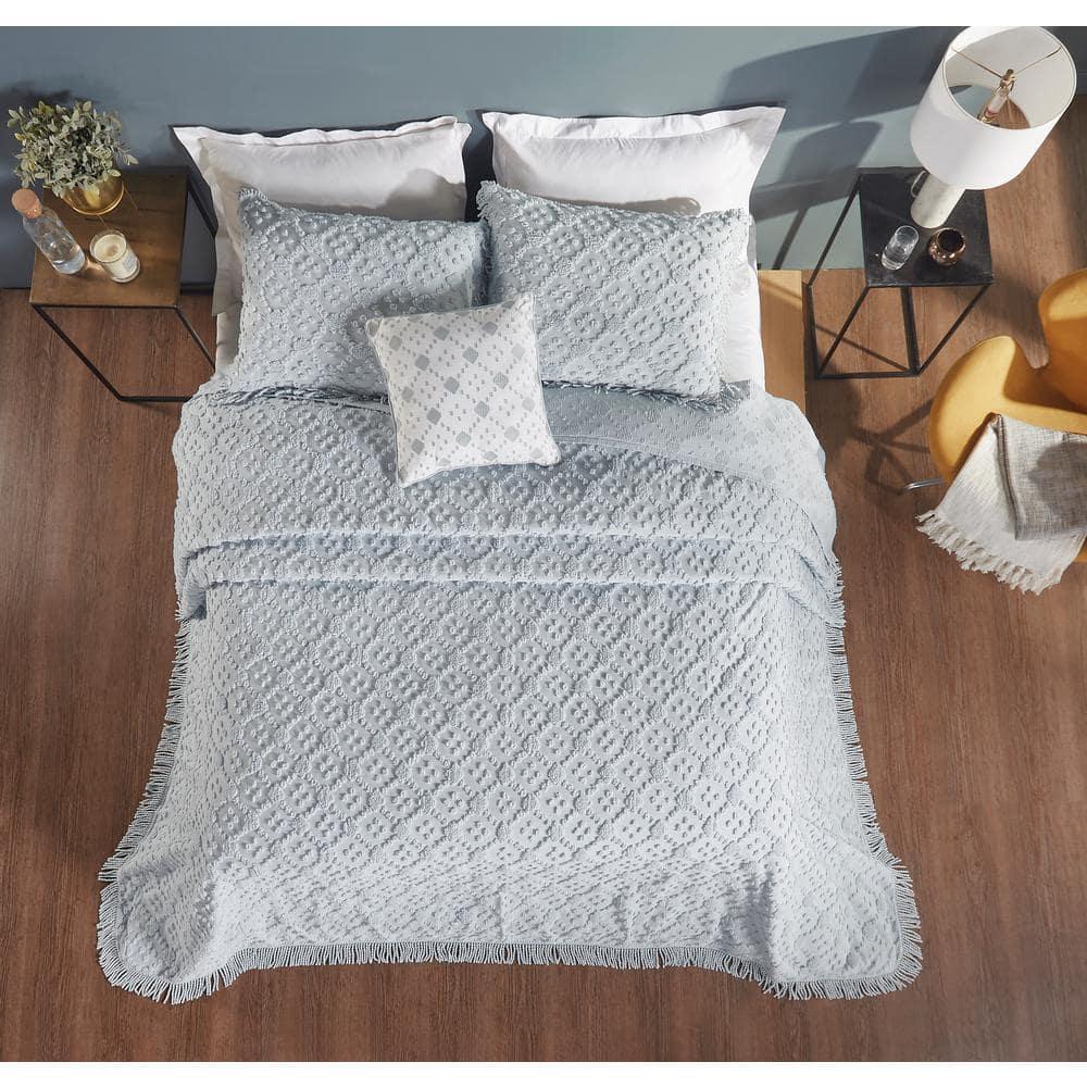 Better Trends Charleston Collection 100% Cotton Bedding sets, Machine Washable Soft and Breathable 4-piece Chenille Bedspread & Sham with Geometric Embroidery, All season