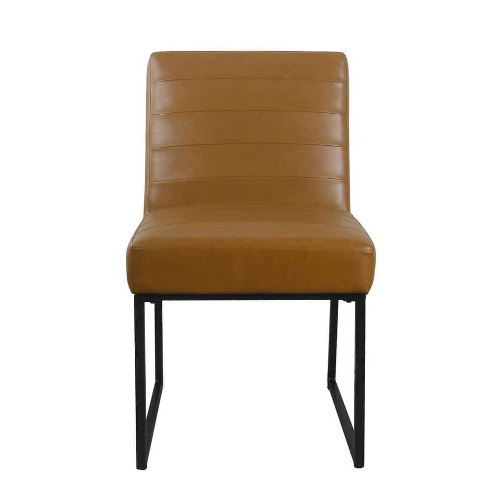 Channeled Metal Dining Chair Carmel Faux Leather - HomePop: Modern Upholstered, Spot Clean, 250lb Capacity