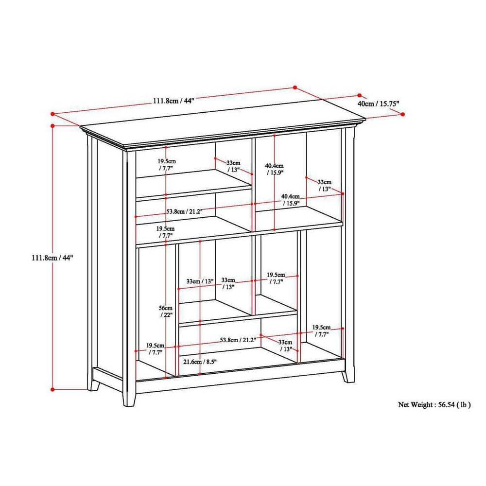 Simpli Home Amherst 44"W Solid Wood Multi Cube Bookcase with 8 Different Sized Storage Cubbies