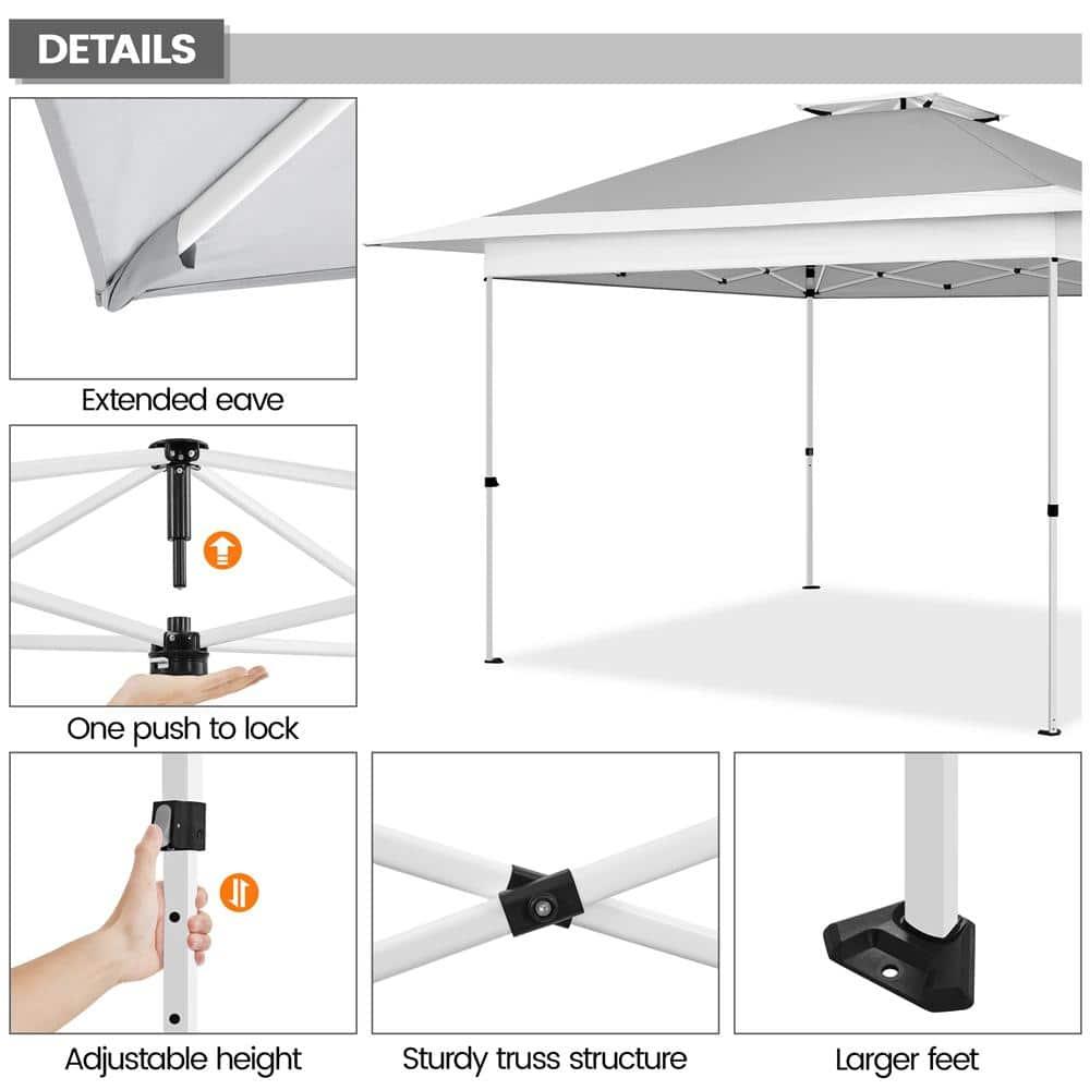 13 ft. × 13 ft. Pop-up Canopy with Rolling Storage Bag Light Gray/White