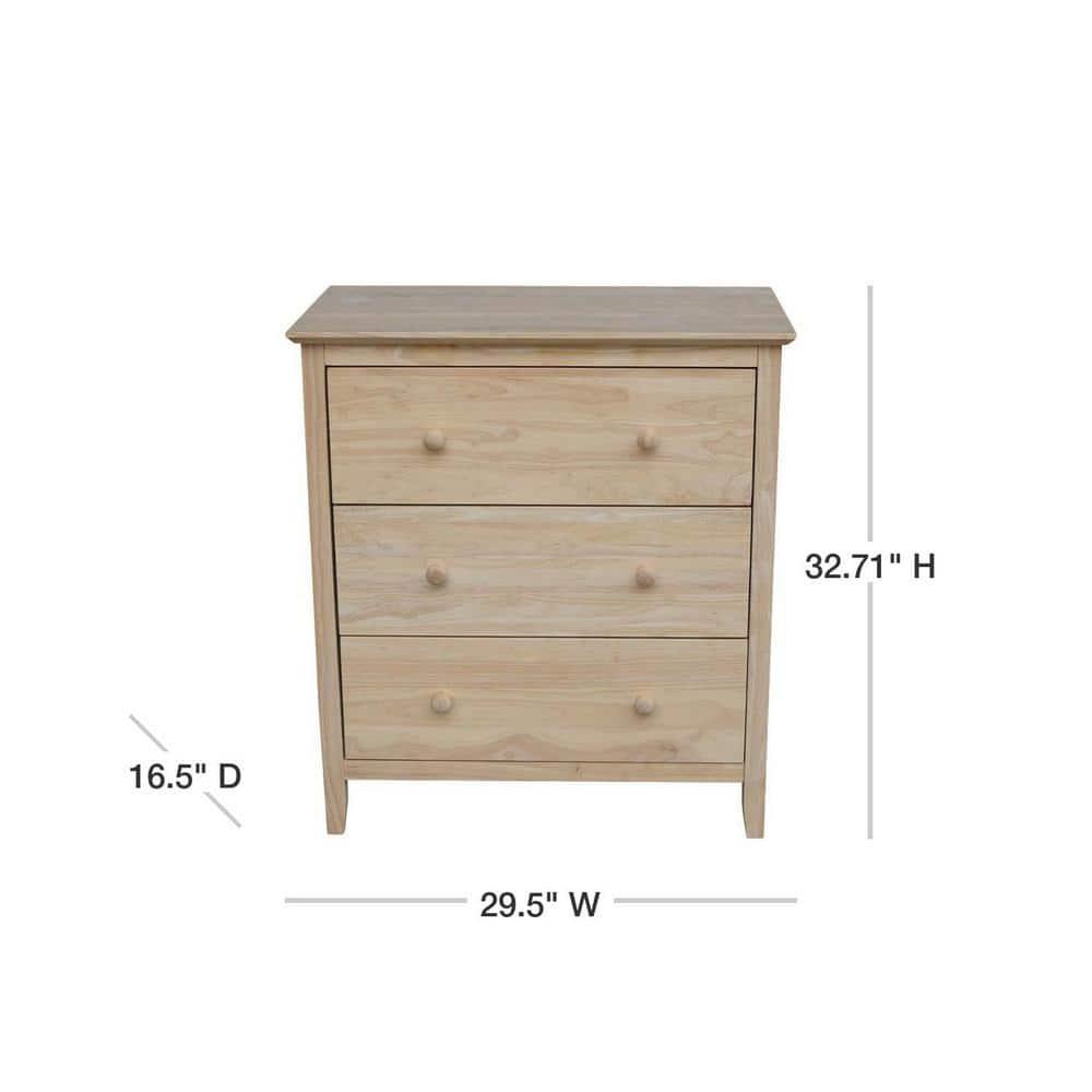 Brooklyn 3-Drawer Unfinished Wood Chest of Drawers