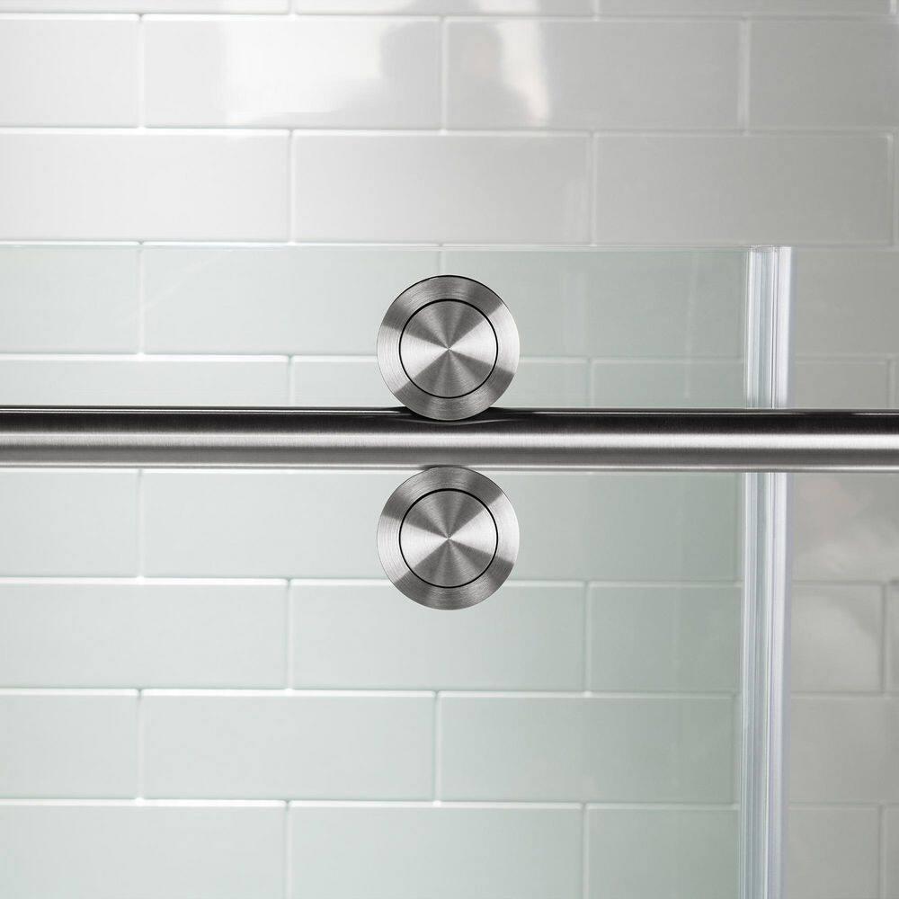 WoodBridge Frameless Single Sliding Shower Doors, 56-60" W X 62" H With 5/16" Clear Tempered Glass And Explosion-Proof Film MSDF6062-C