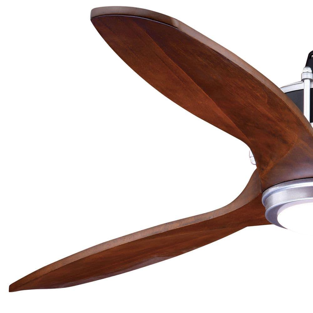 VAXCEL Curtiss 52-in. Contemporary Indoor Outdoor Propeller Ceiling Fan with Wood Blades, LED Light Kit and Remote, Matte Black and Brushed Silver