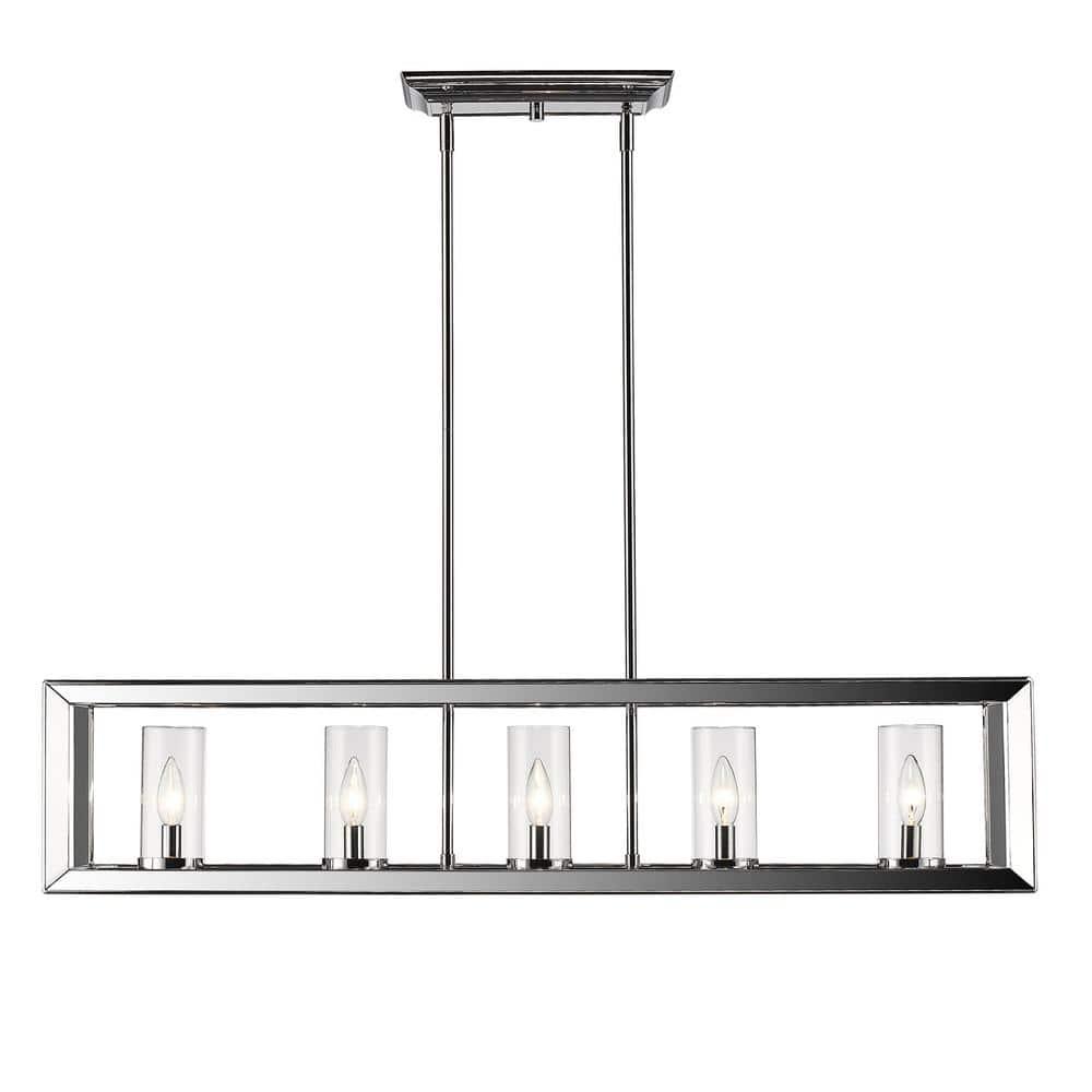 Golden Lighting Smyth 5-Light Linear Pendant in Chrome with Clear Glass