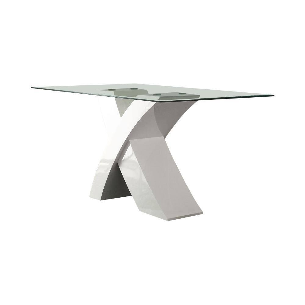 Contemporary White Wood and Glass Dining Table for Four