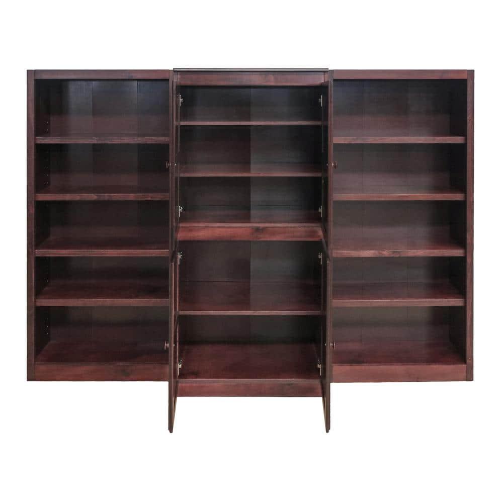 Concepts in Wood 15 Shelf Bookcase Wall with Doors, 72 inch Tall - Cherry Finish