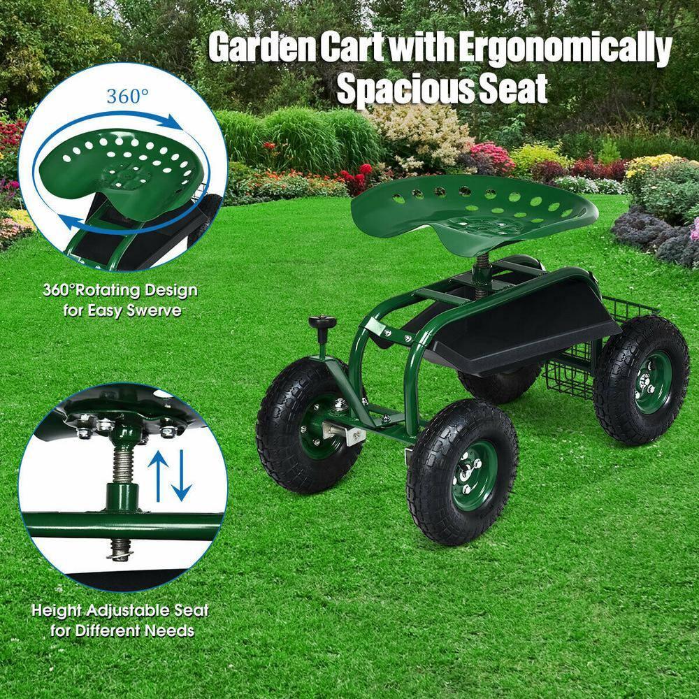 Spaco 4-Wheel Rolling Garden Cart Work Seat, Wagons Carts, Carts with Wheels, Utility Cart