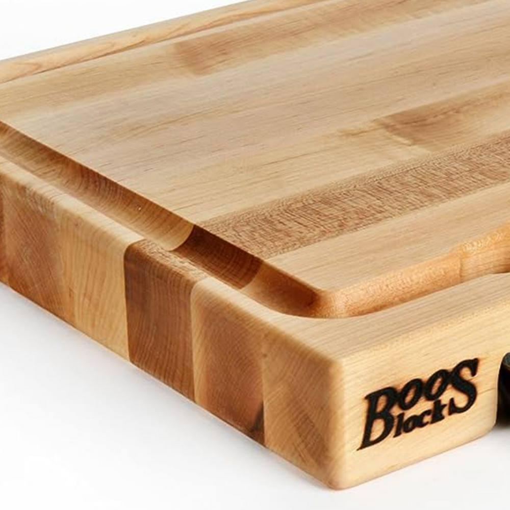 John Boos Boos Block Newton Prep Master Reversible Wood Cutting Board with Juice Groove and Pan, 2.25-Inch Thickness, 15" x 14" x 2 1/4", Maple