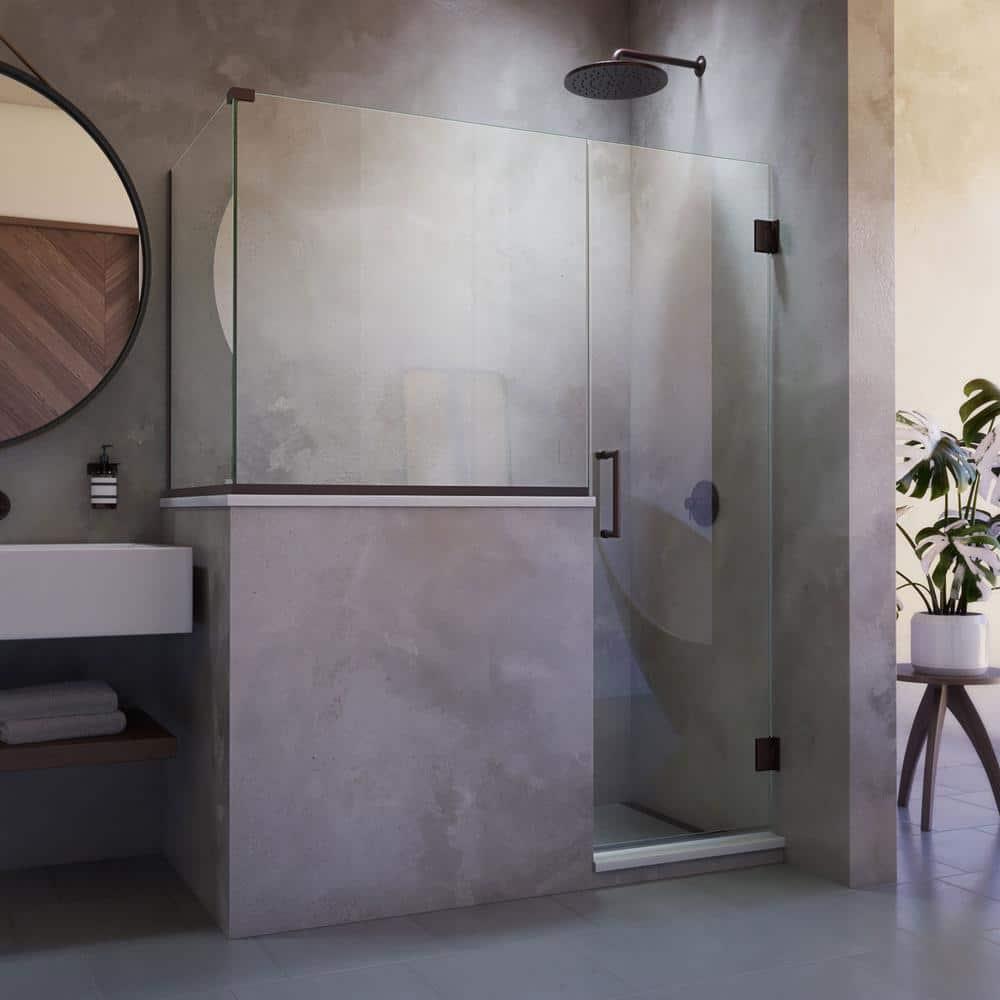 Unidoor Plus 59" W x 36.375" D x 72" H Frameless Pivot Rectangle Shower Enclosure with Fixed Panel