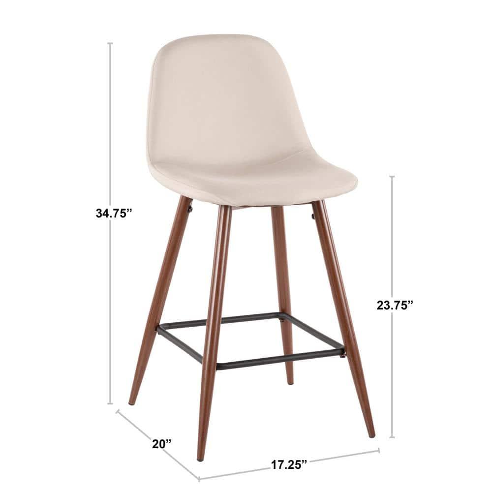 Set of 2 Pebble Mid-Century Modern Counter Height Barstools Beige - LumiSource: Steel Frame, Tapered Legs, Polyester Upholstery