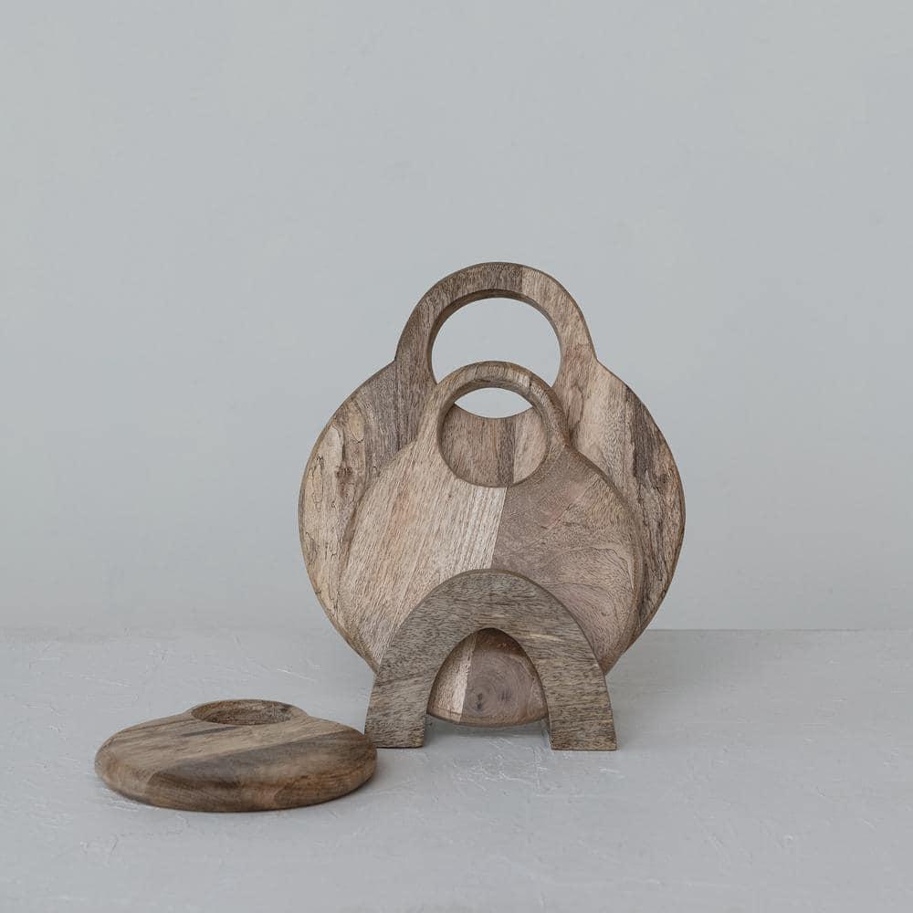 Creative Co-Op 3-Piece Round Mango Wood Cutting Boards In Various Sizes With Stand