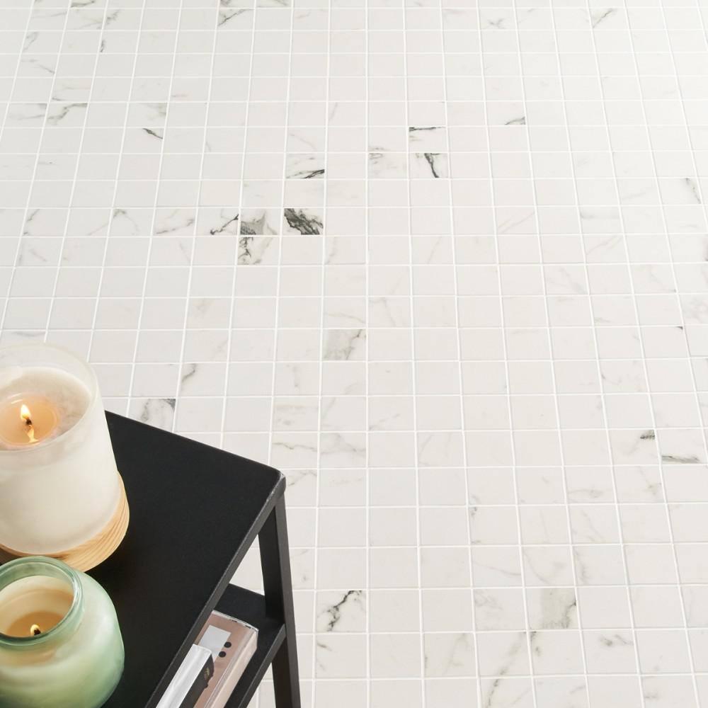 Saroshi Statuario Venato 11.81 in. x 11.81 in. Matte Porcelain Floor and Wall Mosaic Tile (0.96 sq. ft./Each)