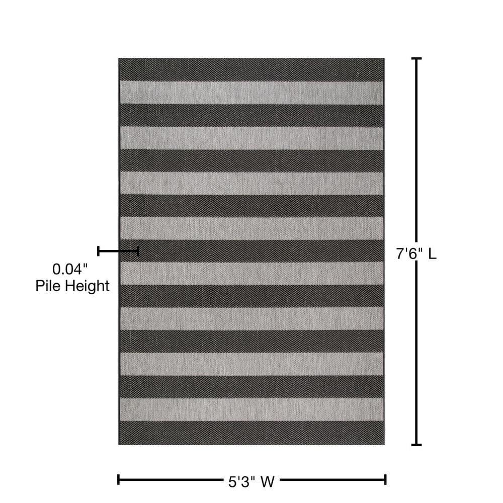 Nuloom Alexis Striped 5x8 Indoor/Outdoor Area Rug for Living Room Patio Deck Front Porch Kitchen, Black/Light Grey