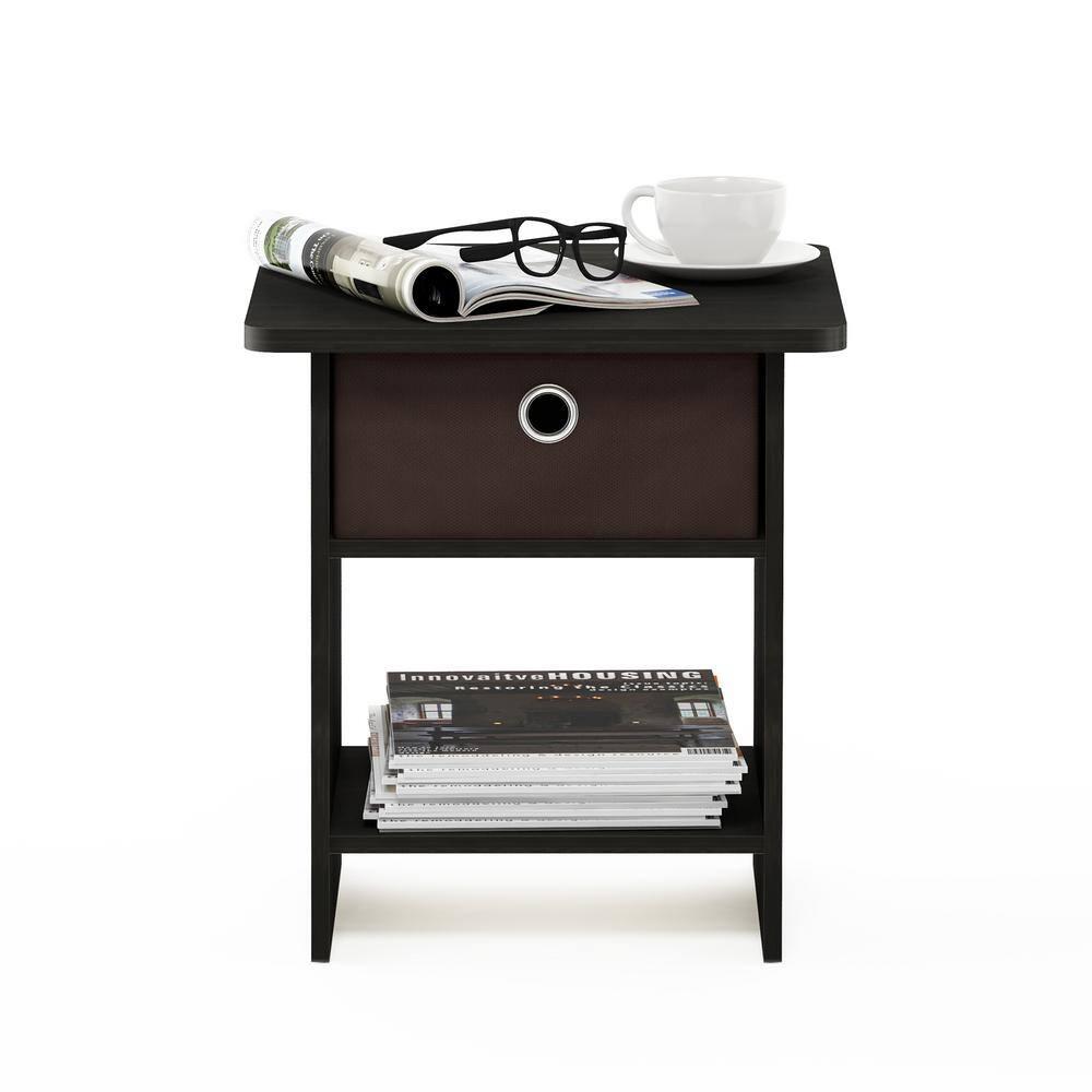Furinno 10004 End Table / Nightstand Storage Shelf with Bin Drawer, Dark Espresso/Brown