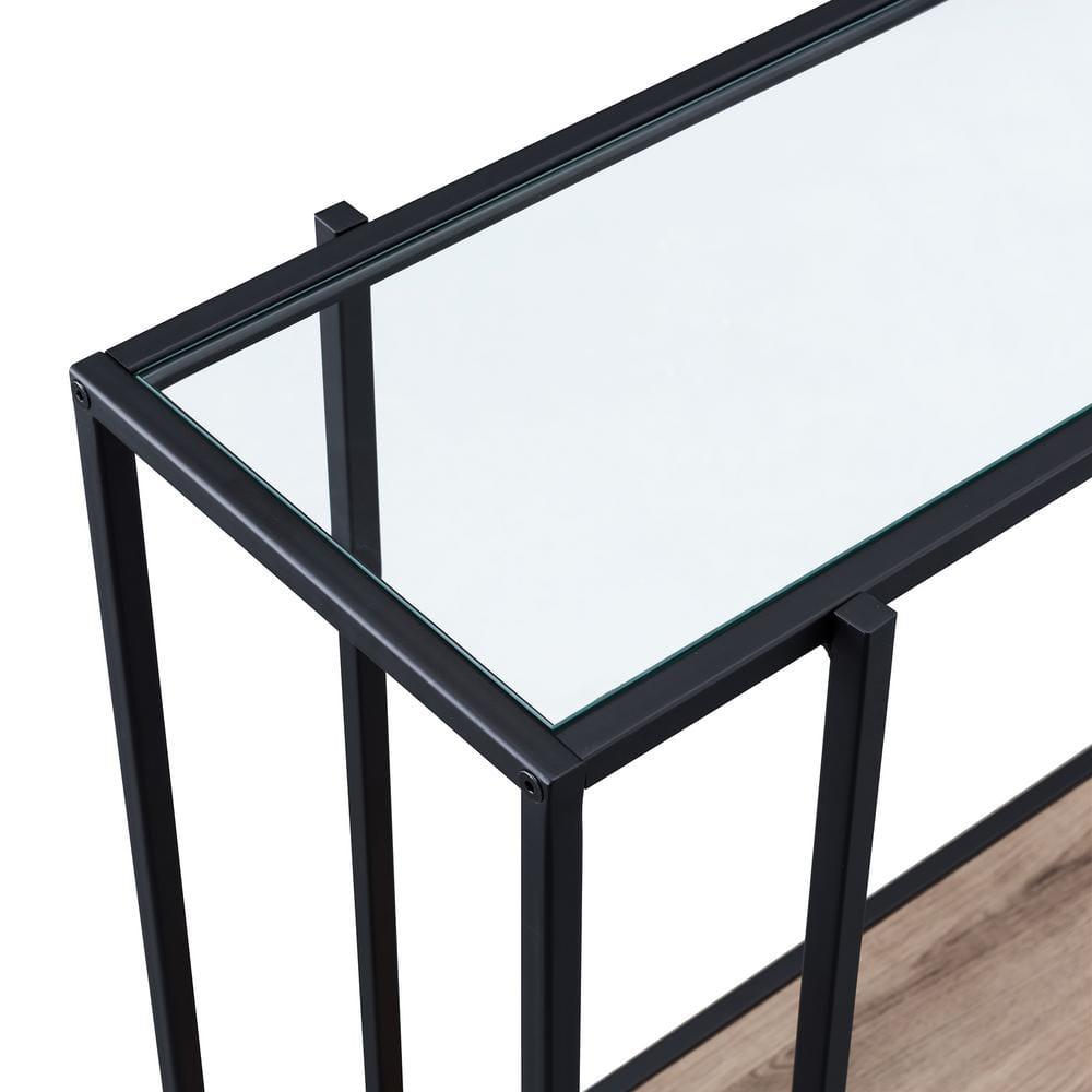 Black Bronze Accent Table with Gray Oak Shelf - Henn&Hart