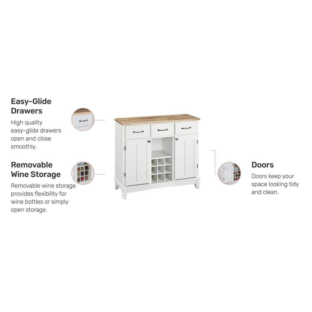 36.25" Sideboard Buffet Servers with Wood Top White - Home Styles: Kitchen Storage, Hutch Design, Wine Rack