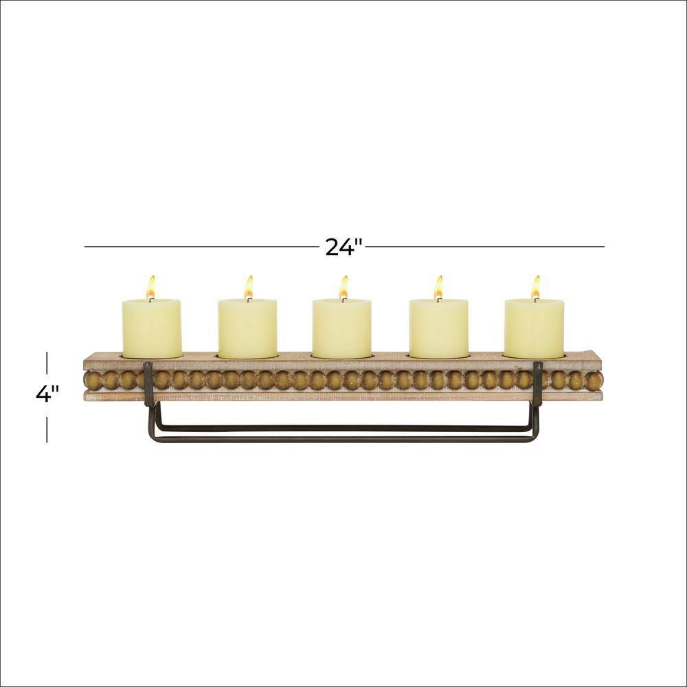 DecMode 5 Holder Brown Wooden Pillar Candelabra