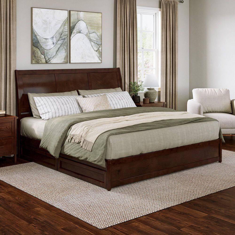 AFI, Andorra King Platform Bed with Panel Footboard and Storage Drawers, Walnut
