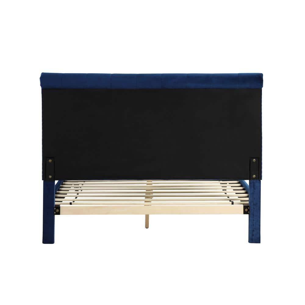 Ashley Tufted Velvet Fabric King Platform Bed in Blue